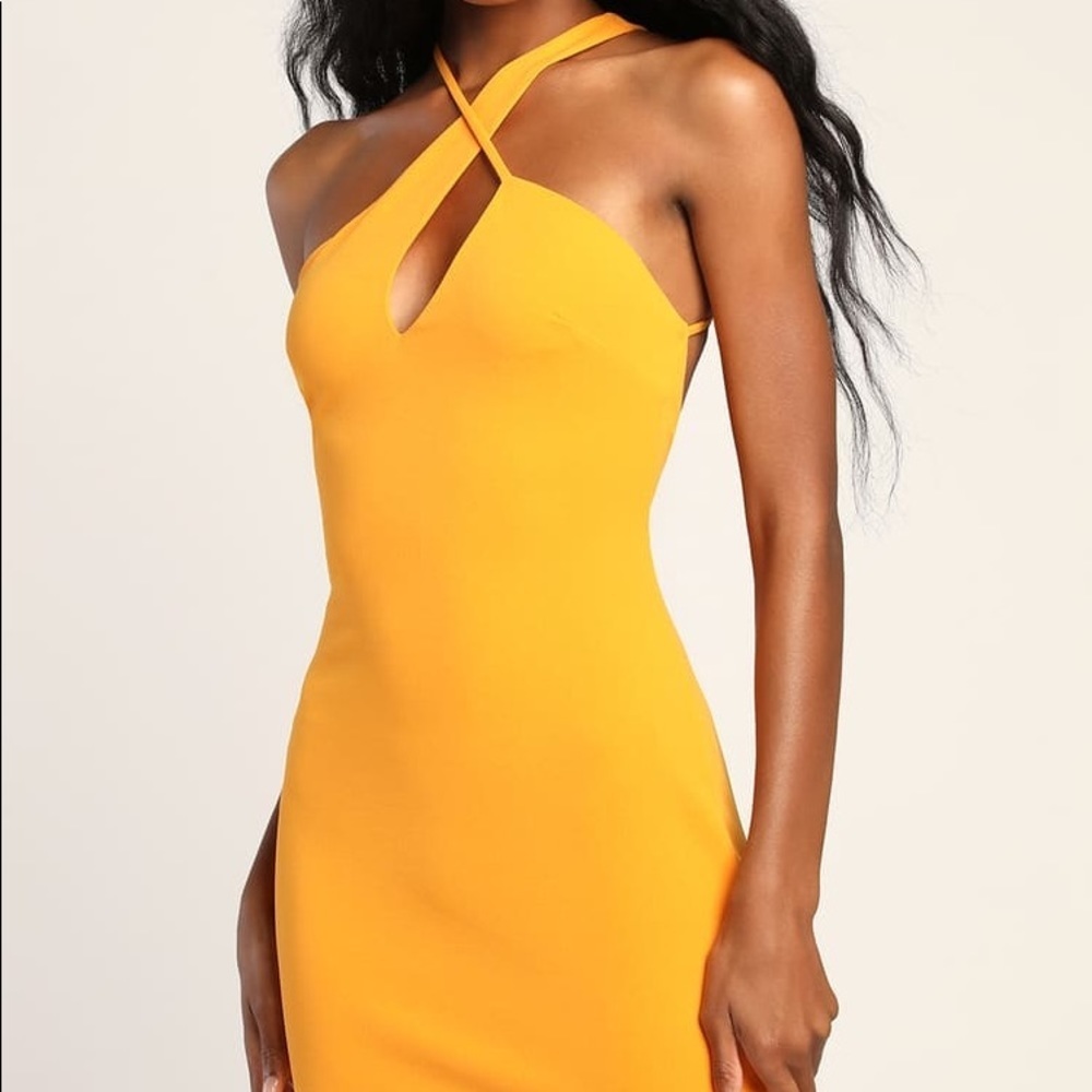 Bright Orange Asymmetrical Bodycon Mini Dress - Picture 2 of 5